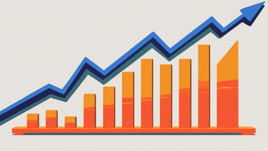 Blue and orange graph showing upward growth from SEO optimization services
