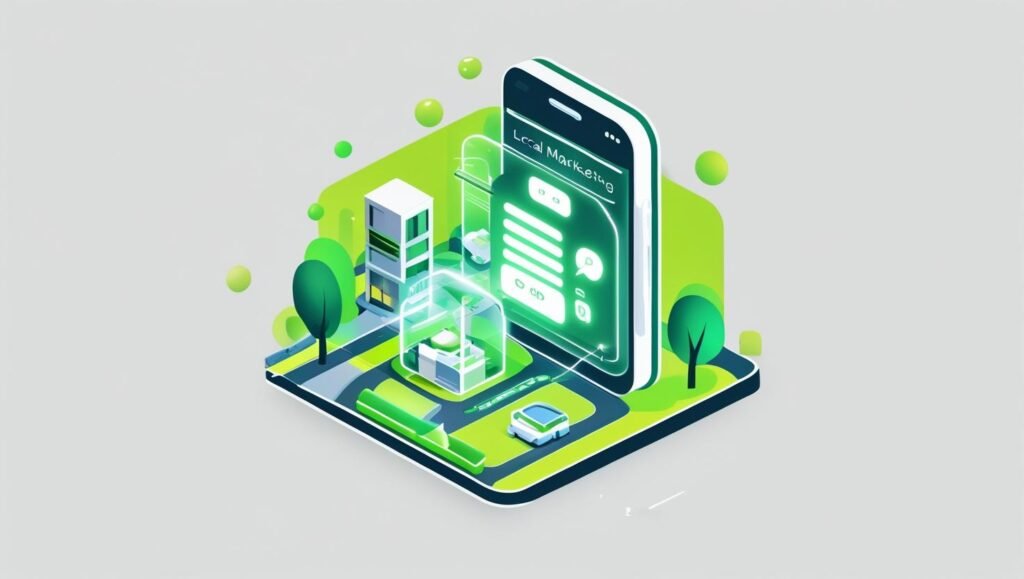 Urban setting with a cell phone showcasing local online marketing services, symbolizing business growth through Chrystal M Marketing’s digital strategies
