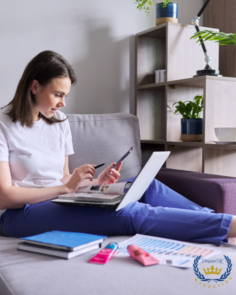 Woman reviewing SEO insights on her laptop with paperwork, symbolizing a confident SEO optimizing agency
