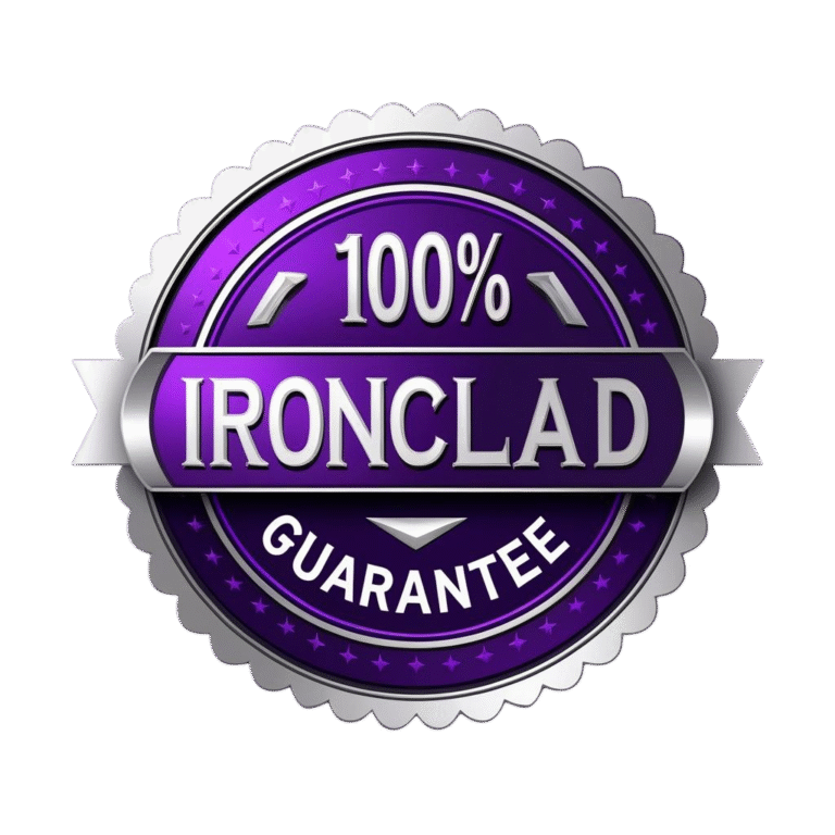 A wax seal with the text "Ironclad Guarantee" stamped on it, set against a South Shore coastline background, symbolizing 100% customer satisfaction for Halifax small businesses.